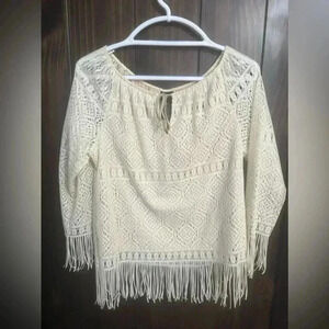 Mixit Bohemian Crochet and Fringe Top. Size: Medium